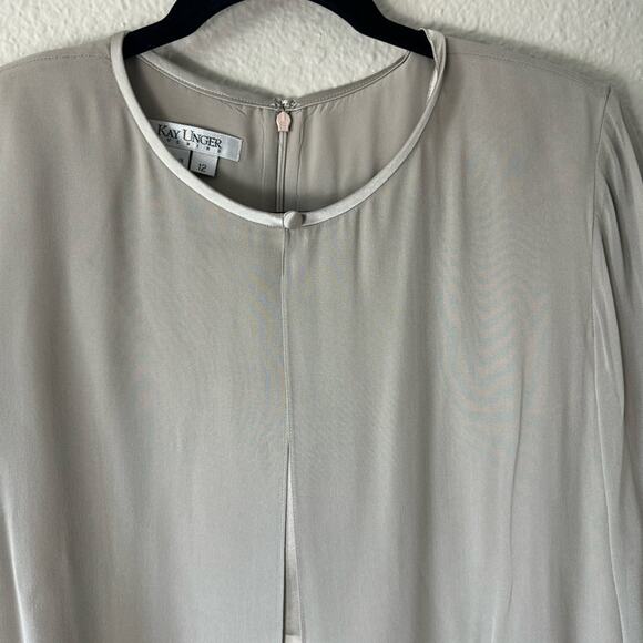 Kay Unger Silk Deep Champagne Taupe Cape Long Sleeved Evening Dress Size 12 - Picture 6 of 11